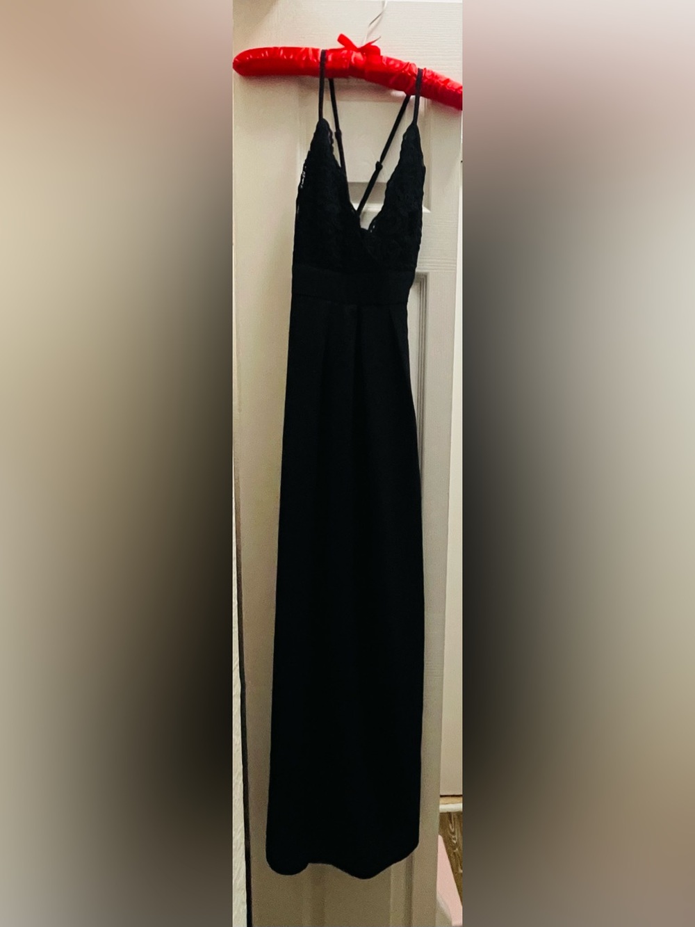 Fashion Nova Black Lace V-Neck Spaghetti Strap Maxi Dress
